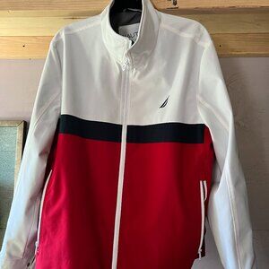 Men's White & Red Nautica Wet & Wind Resistant Jacket!